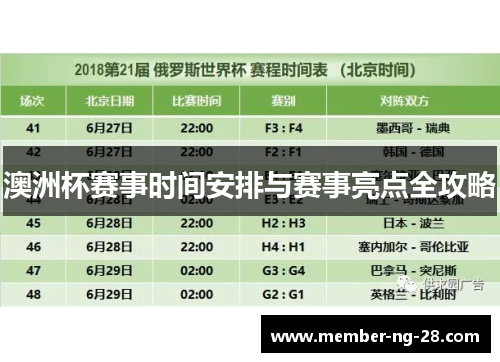 澳洲杯赛事时间安排与赛事亮点全攻略 澳洲杯赛事时间安排与赛事亮点全攻略